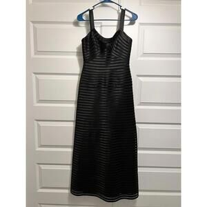 BCBG MAX AZRIA $398 Black Satin Banded Mesh Lined Maxi Evening Dress Size 8